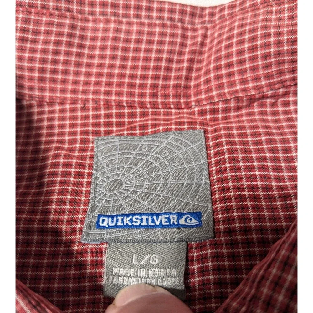 QUIKSILVER Men Large Red‎ Mini Check Nylon Blend Button-Up Shirt